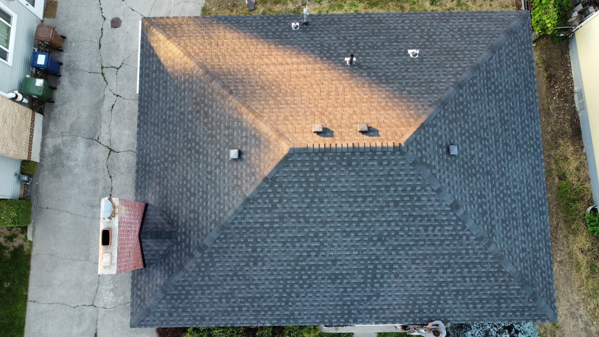 Drone shot of roof replacement done by RC Roofing